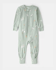 Toddler Easter Bunny PurelySoft 1-Piece 2-Way Zip Pajama - Green
