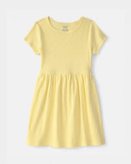 Girls Rib Short-Sleeve Dress - Yellow