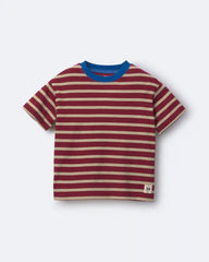 Toddler Boy Relaxed Tee in Stripes - Burgundy/Royal Blue