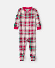Baby 1-Piece Christmas Plaid 2-Way Zip 100% Cotton Snug Fit Footed Pajama - Red/Green