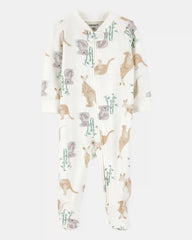 Baby Girl Kangaroo 2-Way Zip Cotton Sleep & Play Pajamas - Ivory