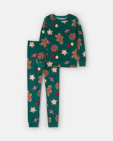 Kids 2-Piece Christmas Gingerbread DreamPlush Snug Fit Pajama Set - Green