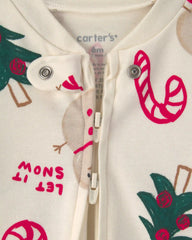 Baby Christmas Icon 100% Cotton 2-Way Zip Sleep & Play Pajamas - Cream