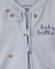 Baby Boy 'Baby Brother' Cotton 2-Way Zip Sleep & Play Pajamas - Blue