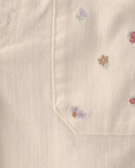 Baby Girl Floral Twill Pants - Cream