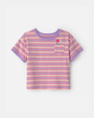 Toddler Girl Flower Striped Short-Sleeve Top - Pink/Purple