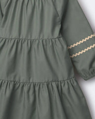 Toddler Girl Rick-Rack Long-Sleeve Tiered Dress - Olive