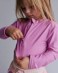 Toddler Girl Cropped Long-Sleeve Rashguard Set in Tropical Print - Purple/Rose
