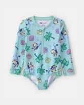 Toddler Girl 1-Piece Blueyâ„¢ Rashguard Swimsuit - Blue