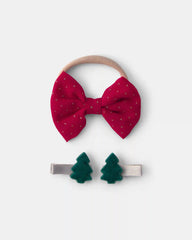 Baby Girl 2-Pack Christmas Bow Headwrap & Hair Clips - Red/Green