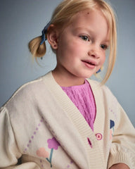 Toddler Girl Cardigan Sweater with Flowers - Cream