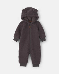 Baby Boy Dog Teddy Fleece Long-Sleeve Jumpsuit - Grey