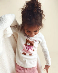 Toddler Girl 4-Piece Bear Varsity 100% Cotton Snug Fit Pajama Set - Pink/Cream