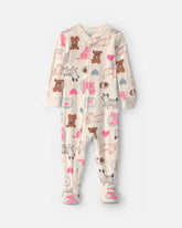 Toddler Girl 1-Piece Pets DreamPlush Snug Fit Footed Pajama - Cream