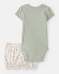 Baby Girl 3-Piece Floral Outfit Set - White/Green