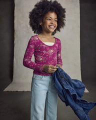 Girls Floral Long-Sleeve Top - Purple
