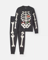 Adult 2-Piece Halloween Glow in the Dark Skeleton 100% Cotton Snug Fit Pajama Set - Black