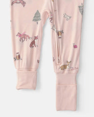 Baby Girl 1-Piece Woodland PurelySoft™ Snug Fit Pajama - Pink