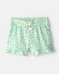 Baby Girl Ruffle-Trim Floral Shorts - Green