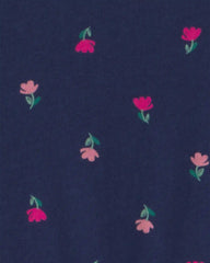 Girls Floral Long-Sleeve Dress - Navy Blue