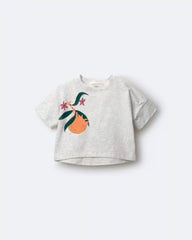 Toddler Girl 'Vibing' High-Low Dolman Tee in Clementine Print - Heather Grey