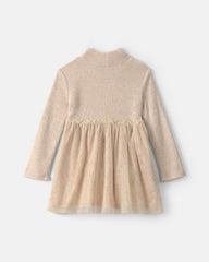 Toddler Girl Shimmer Long-Sleeve Sweater Tulle Dress - Cream