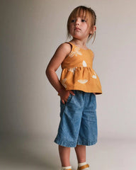 Toddler Girl Wide-Leg Cropped Pant in Chambray