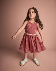 Toddler Girl Ric-Rac Crossover Dress in Snack Print - Red