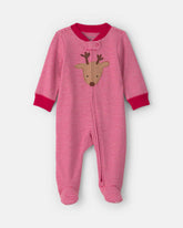 Baby Reindeer 100% Cotton 2-Way Zip Sleep & Play Pajamas - Red