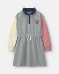 Girls Varsity Color Block French Terry Dress - Grey/Pink/Navy