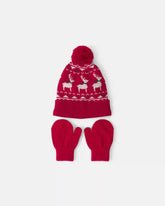 Baby 2-Piece Fair Isle Christmas Beanie & Glove Set - Red