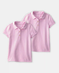 Girls 2-Pack Uniform Piqué Polo Shirts - Pink