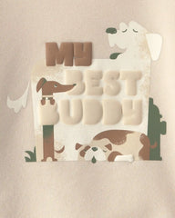 Baby Boy 2-Piece 'My Best Buddy' Dog Fleece Sweatshirt & Pant Set - Cream/Brown
