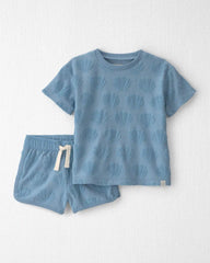 Toddler Girl 2-Piece Terry Top & Short Set Made with Organic Cotton in Blue Seashells