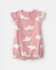 Baby Girl Hippo Short-Sleeve Romper - Pink