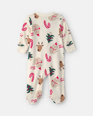 Baby Christmas Icon 100% Cotton 2-Way Zip Sleep & Play Pajamas - Cream