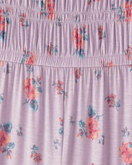Girls Floral Smocked Jumpsuit - Purple
