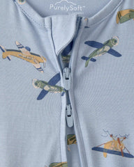 Baby Boy Plane 2-Way Zip PurelySoft Sleep & Play Pajama - Blue