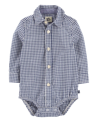 Baby Boy Gingham Print Button-Front Bodysuit