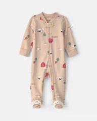 Baby Farm 100% Cotton 2-Way Zip Sleep & Play Pajamas - Beige