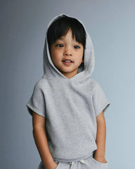 Toddler Waffle Knit Elastic-Waist Hooded Top - Heather Grey