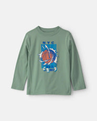 Boys 'NYC Camp' Basketball Long-Sleeve Graphic Tee - Green