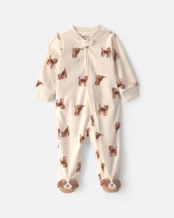 Baby Boy Dog Fleece 2-Way Zip Sleep & Play Pajamas - Cream