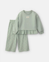 Toddler Girl 2-Piece Floral Fleece Long-Sleeve Top & Pant Set - Green