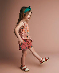 Toddler Girl Smocked Bib Top in Clementine Grove Print - Light Pink