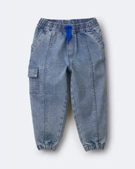Toddler Denim Cargo Joggers in Avenue Wash - Blue