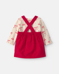 Baby Girl 3-Piece Bow Corduroy Long-Sleeve Dress Set - Red