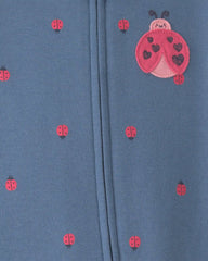 Baby Girl Ladybug 100% Cotton 2-Way Zip Sleep & Play Pajamas - Blue