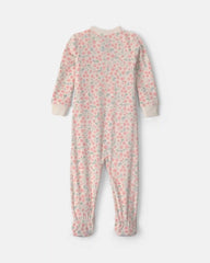 Baby Girl 1-Piece Floral 2-Way Zip DreamPlush Snug Fit Footed Pajama - Cream