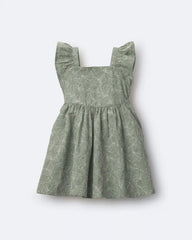 Toddler Girl Embroidered Flutter Sleeve Dress in Floral Print - Green